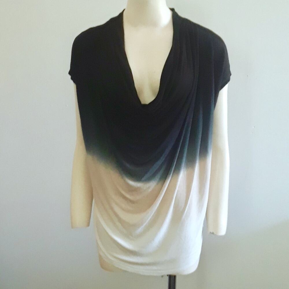 Young Fabulous Broke Tie Dyed S Black Blue Top Cowl Draped TShirt Short Sleeve